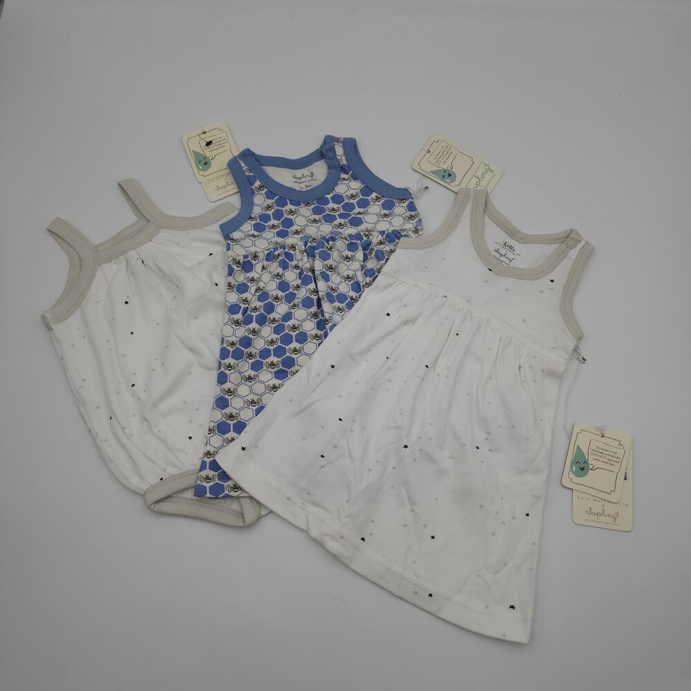Sapling Bundle of Three Pieces Dress Bubble Suit Star Bees Size 0-3 Months